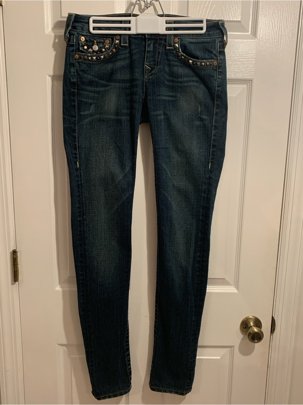 True Religion Women’s Jeans Size 28 Studded Flap Pockets Dark Washe